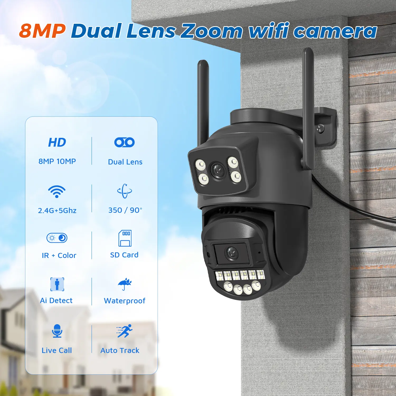 10MP PTZ IP Camera 8MP 5K Outdoor Dual Lens Dual Screen 5G WIFI Camera AI Tracking Security Protection CCTV Surveillance Camera