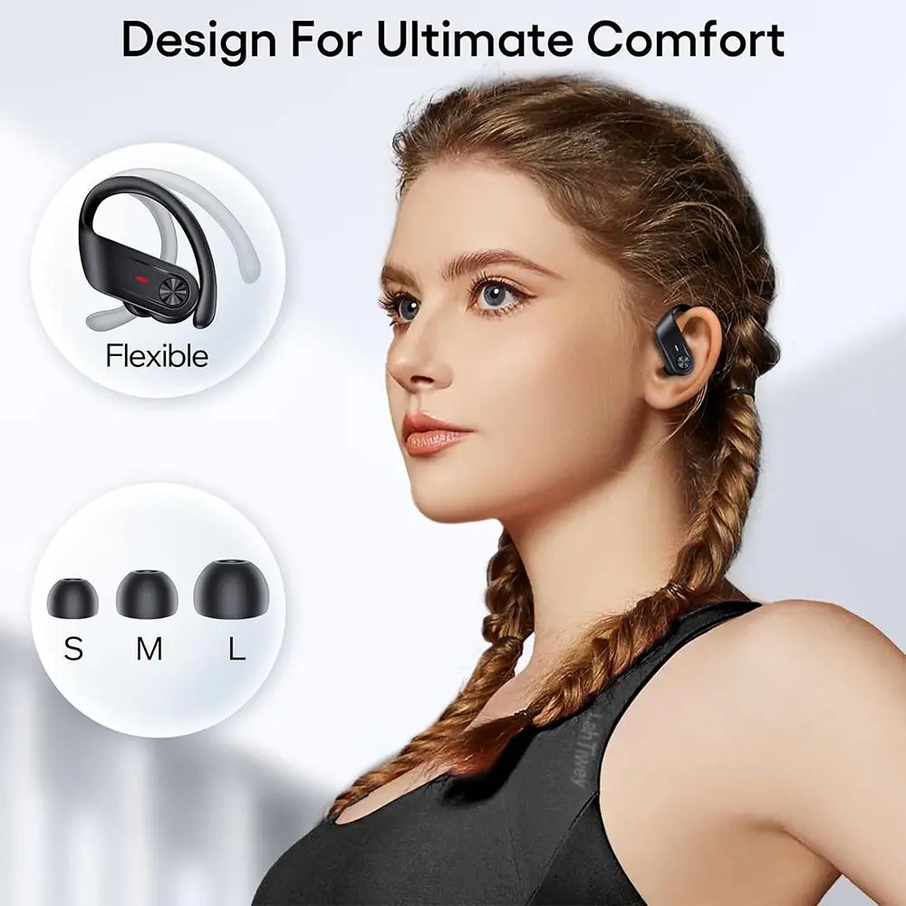 Bluetooth V5.3 Waterproof Headphones IPX7 with Noise Cancelling Mic Wireless Earbuds 80Hrs Playtime for iOS & Android Phones