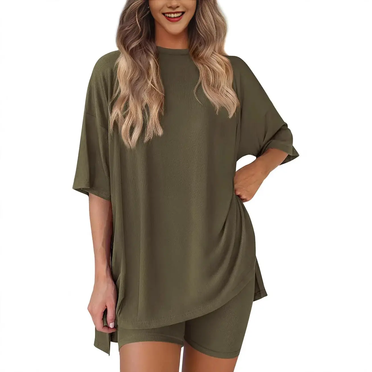 Women's Two-Piece Set Casual Loose Shorts Home Clothes Summer 2025 Comfortable Polyester Fiber Fashionable Streetwear