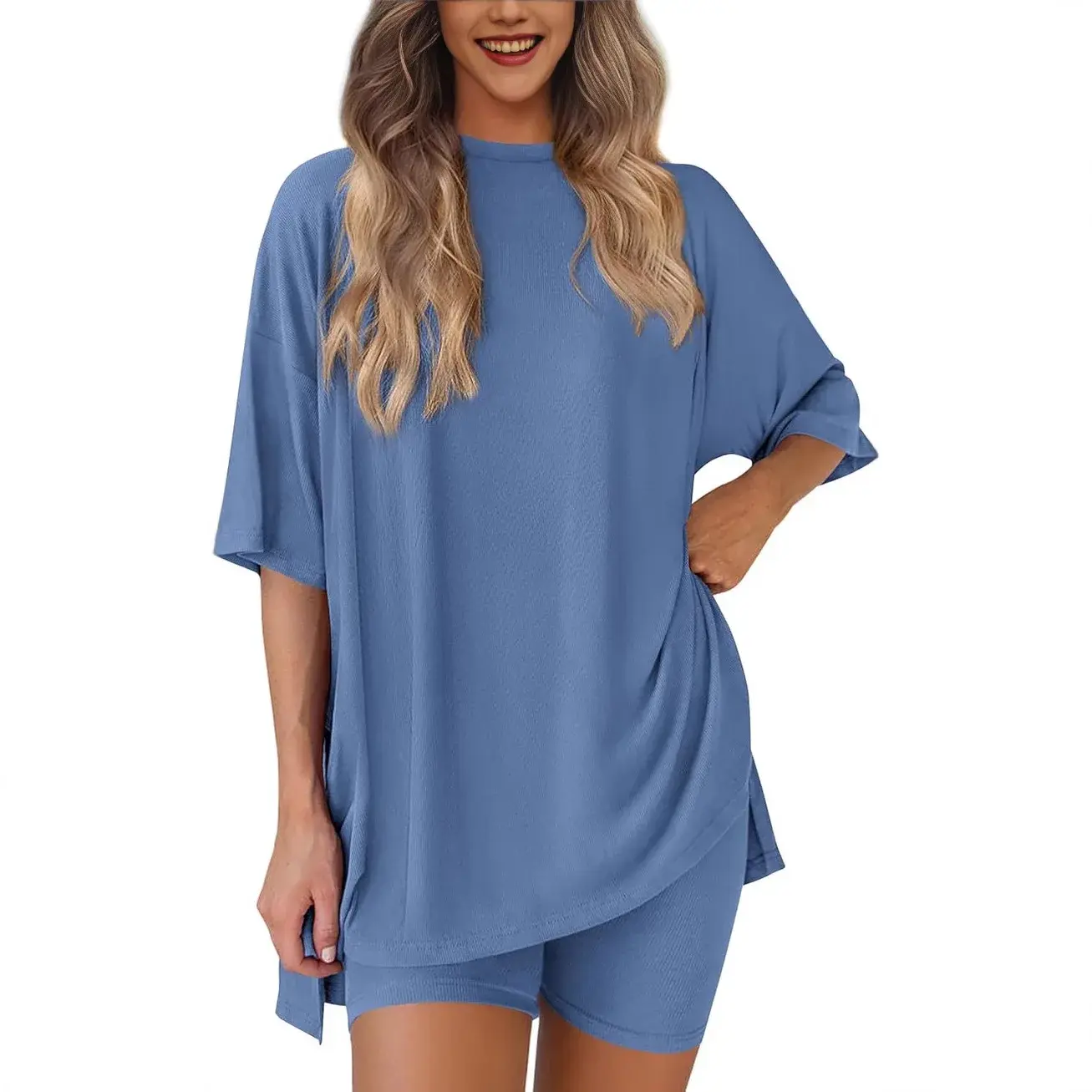 Women's Two-Piece Set Casual Loose Shorts Home Clothes Summer 2025 Comfortable Polyester Fiber Fashionable Streetwear
