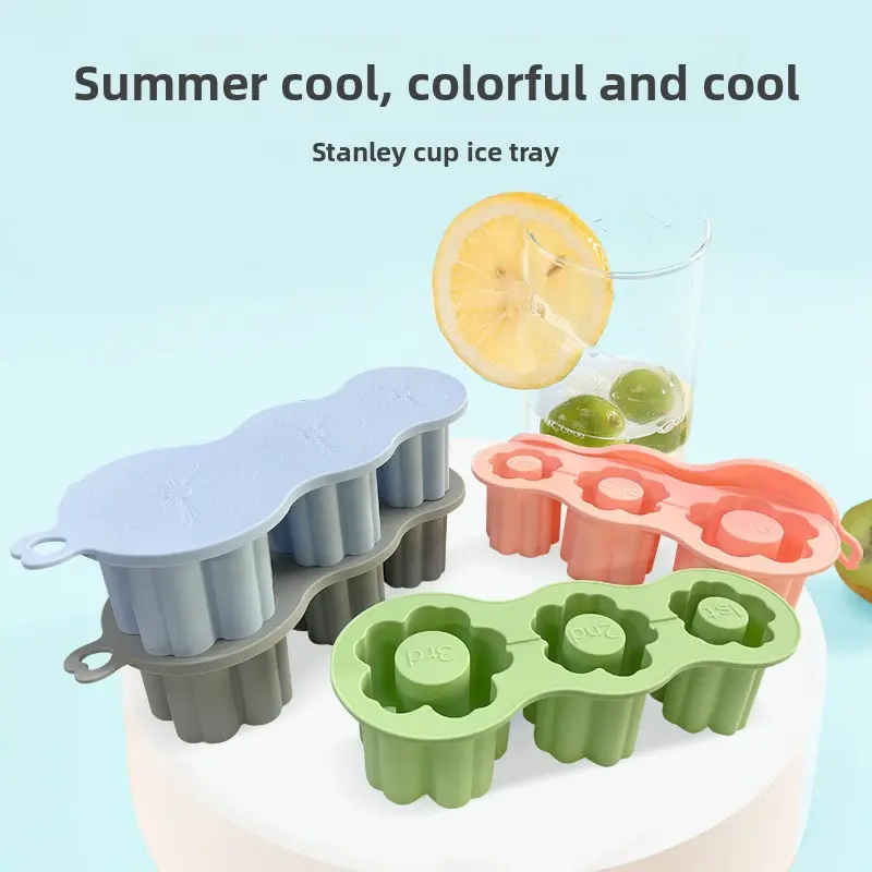 1PCS Ice Cube Tray for Stanley Cup Tumbler Cup Cylinder-Shaped Silicone Ice Mold with Lid for Stanley Cup Accessories