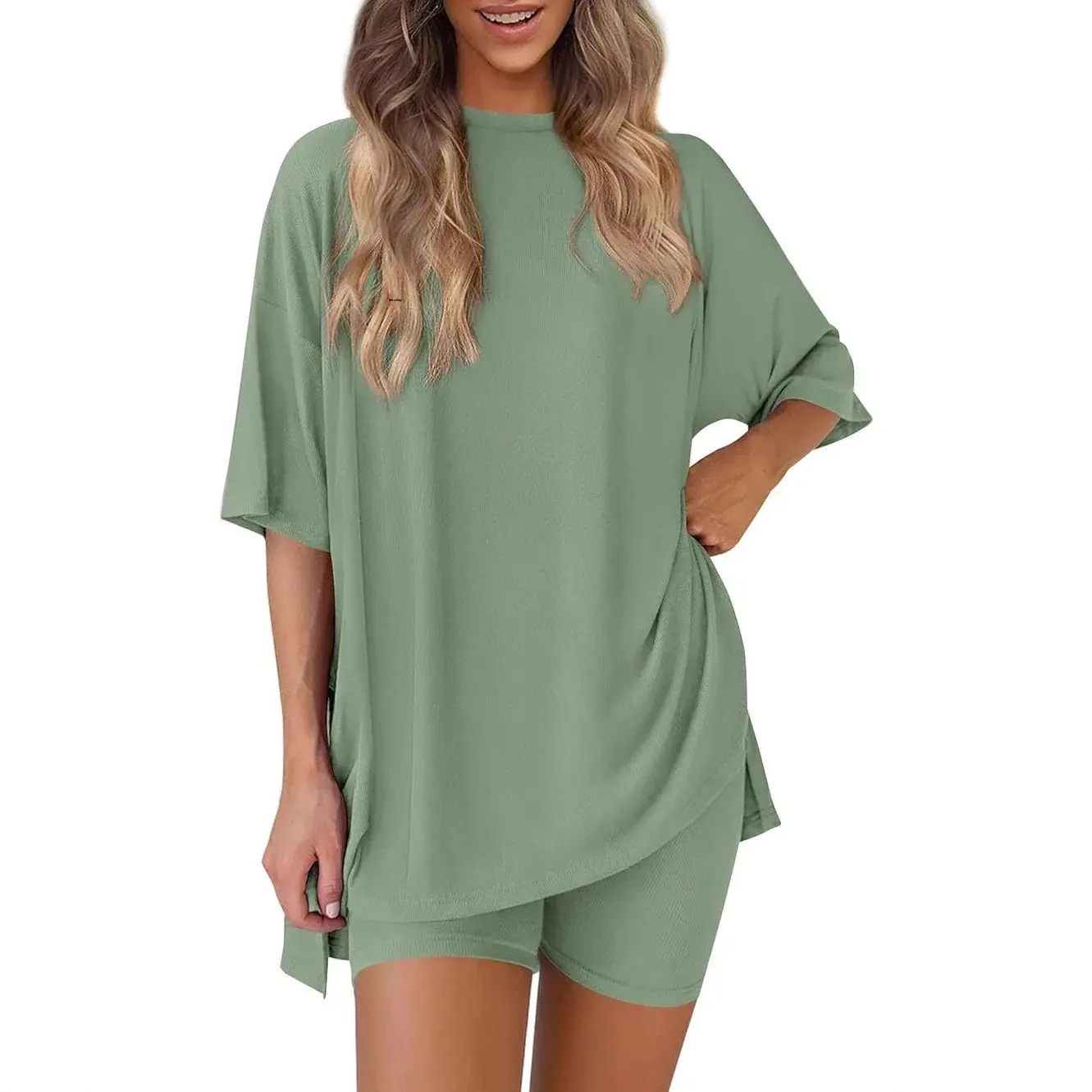 Women's Two-Piece Set Casual Loose Shorts Home Clothes Summer 2025 Comfortable Polyester Fiber Fashionable Streetwear