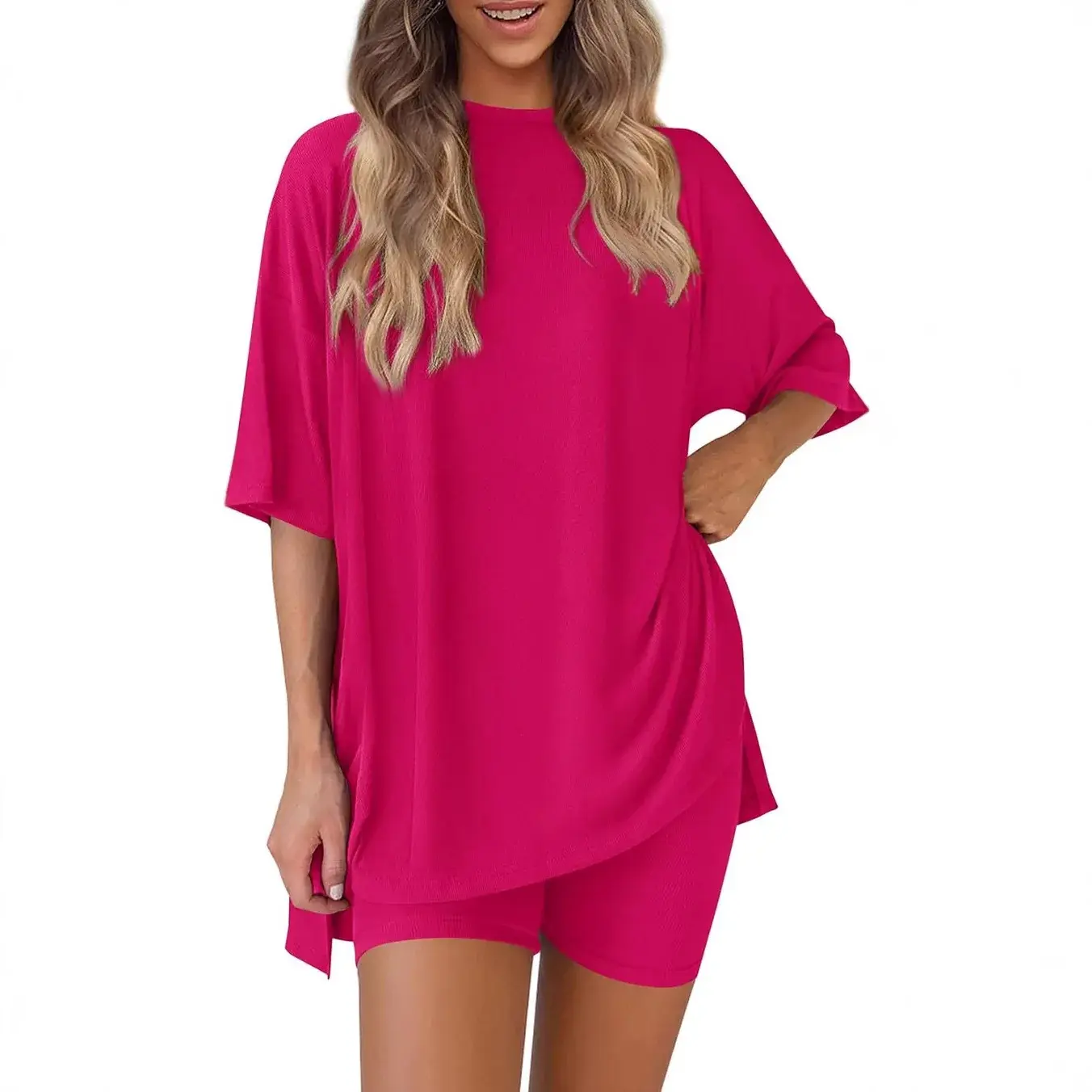 Women's Two-Piece Set Casual Loose Shorts Home Clothes Summer 2025 Comfortable Polyester Fiber Fashionable Streetwear
