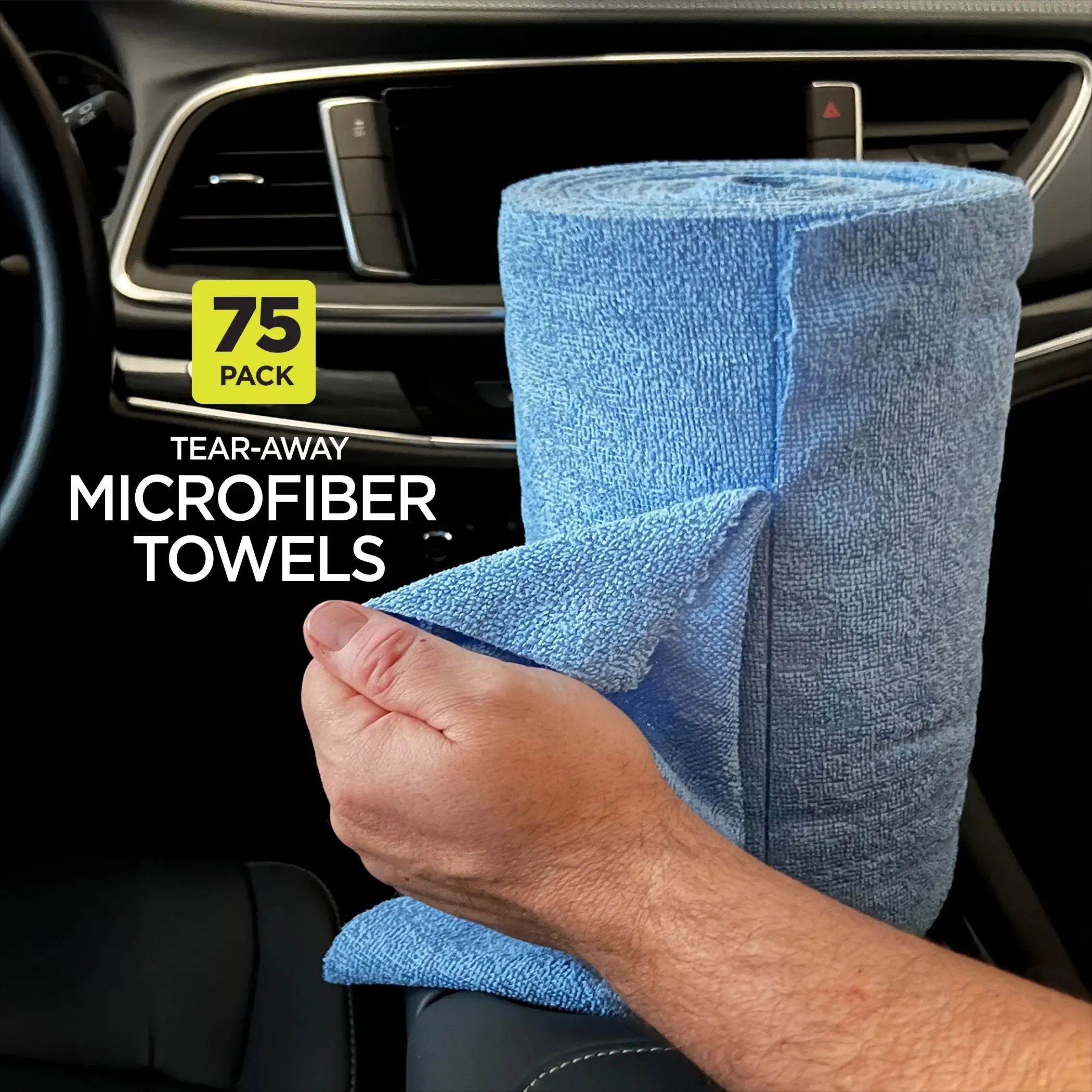 Tear Away Car Wash Multi-Purpose Microfiber Towel Roll, 75 Pack
