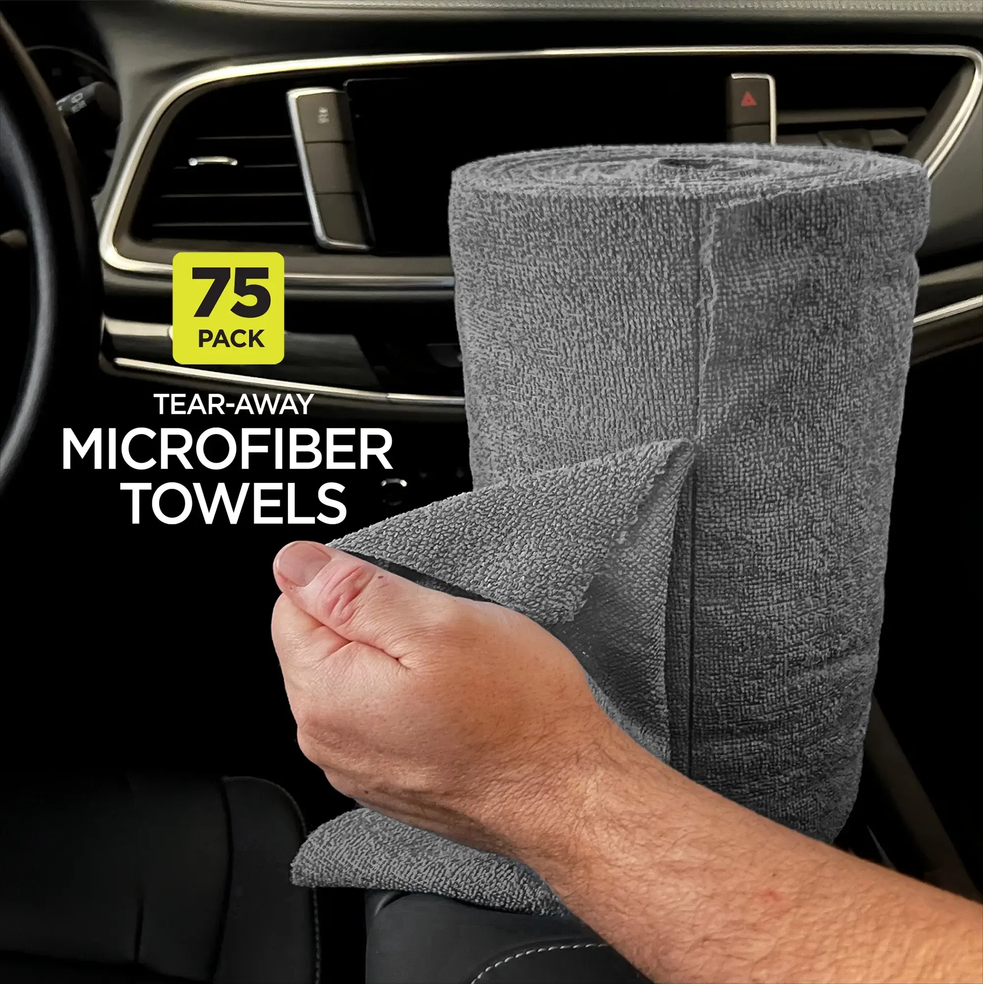 Tear Away Car Wash Multi-Purpose Microfiber Towel Roll, 75 Pack
