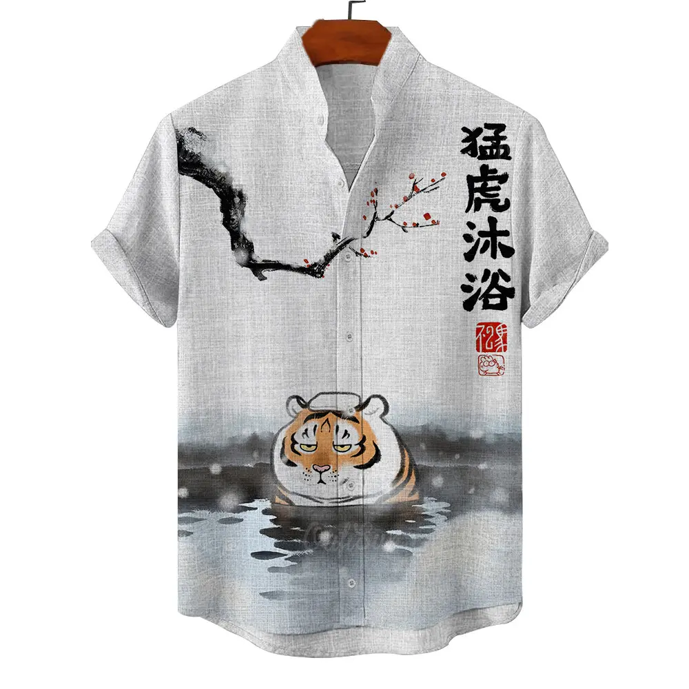 Hawaiian men's summer designer shirt 3d vacation animal tiger print Hawaiian shirt casual short sleeve floral fashion vintage