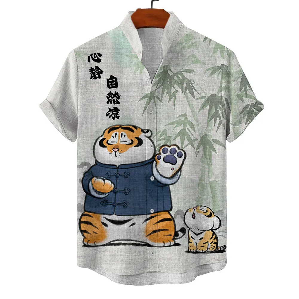 Hawaiian men's summer designer shirt 3d vacation animal tiger print Hawaiian shirt casual short sleeve floral fashion vintage