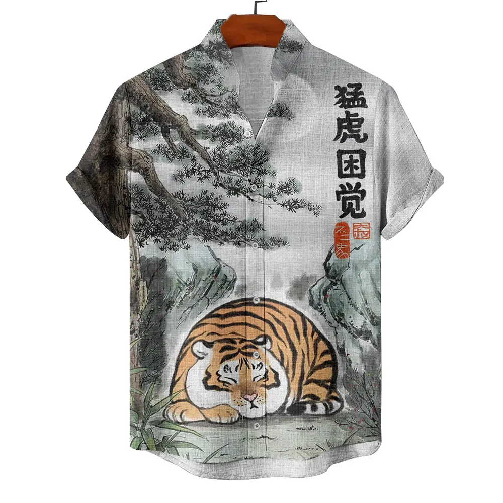 Hawaiian men's summer designer shirt 3d vacation animal tiger print Hawaiian shirt casual short sleeve floral fashion vintage