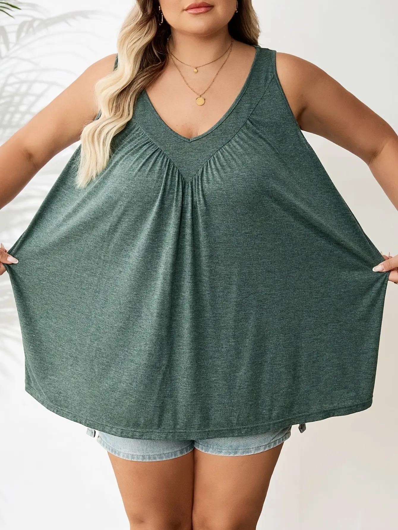 2025 New Plus Size Women's Green V Neck Loose Elegant Loose Casual Vest