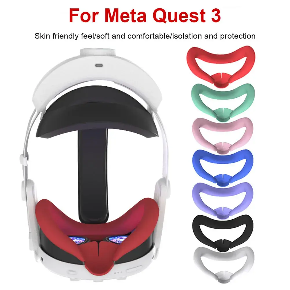 Silicone VR Face Cover for Meta Quest 3 Silicone Eye Mask Sweatproof Mask Face Cushion Replacement for VR Glasses Accessories