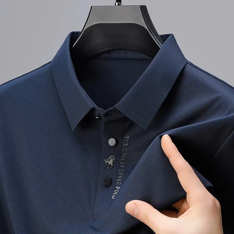Luxury brand ice silk short sleeve T-shirt men casual top summer fashion embroidery high-end silk cool and breathable POLO shirt