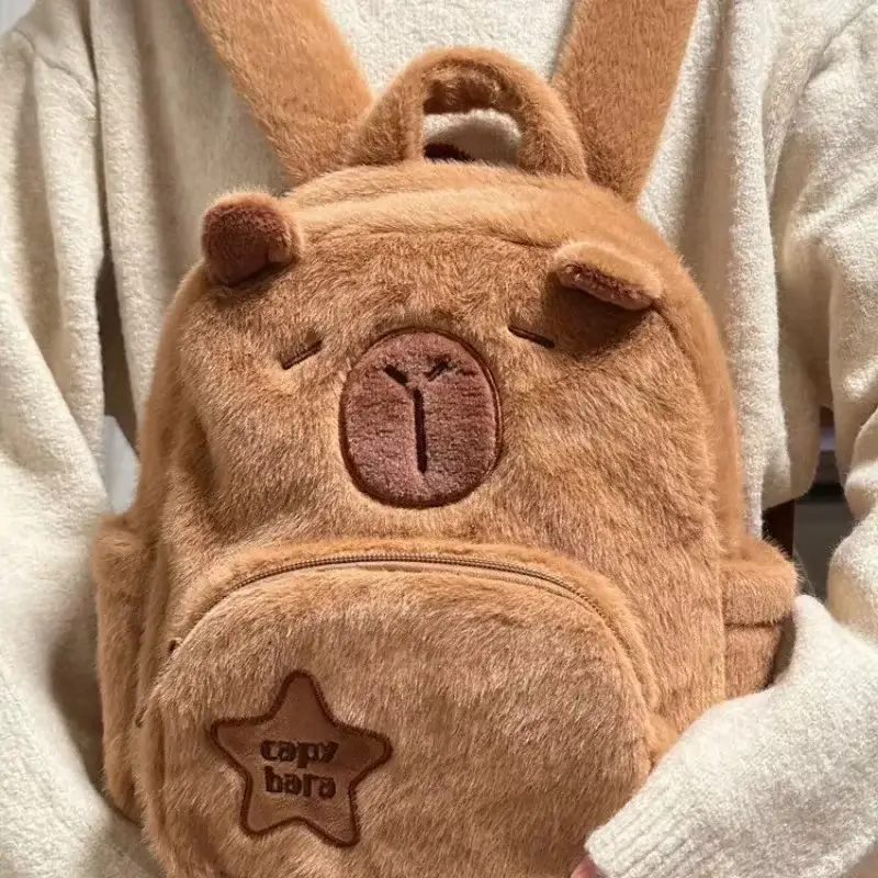 Capibara Backpack Capybara Plush Doll Kawaii Fashion Plushie Children's Schoolbag Fur Shoulder Bag Women Mini Knapsack Bags Gift