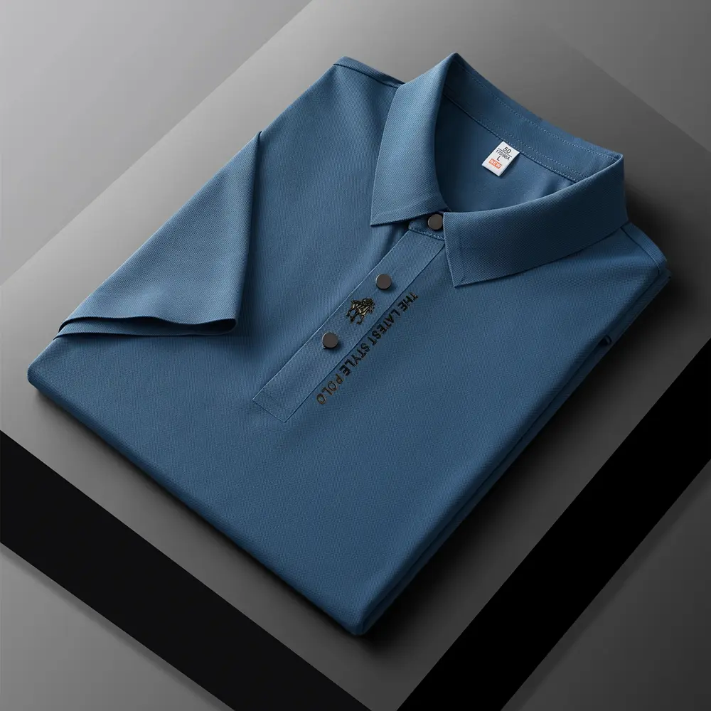 Luxury brand ice silk short sleeve T-shirt men casual top summer fashion embroidery high-end silk cool and breathable POLO shirt
