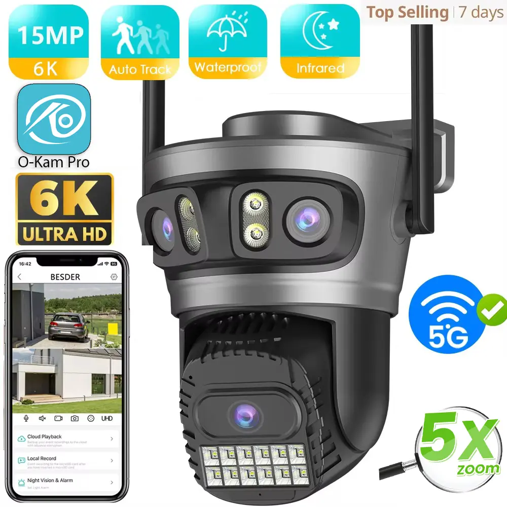 O-Kam pro 15MP Wifi Outdoor Camera Auto Tracking Multi Screens 5X Digital Zoom PTZ Security CCTV Surveillance
