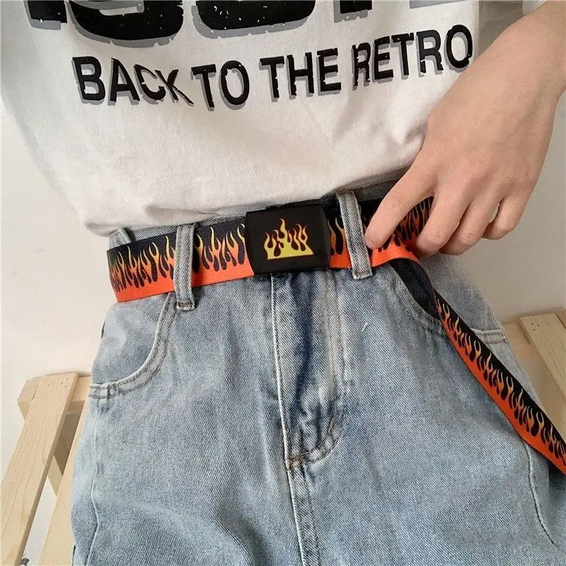 Punk Style Flame Belt - Trendy Hip-hop Street Bad Boy Personality Decoration Durable for Both Men and Women Trendy Eyelet Belt