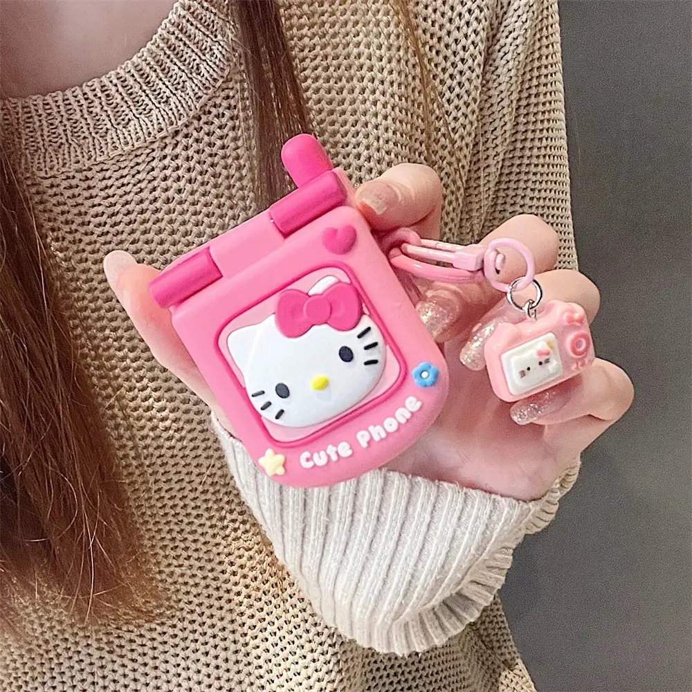 For AirPods 4 3 2 1 Pro Pro2 Earphone Case 3D Hello Kitty Retro CellPhone Silicone Cartoon Headphone Box With Mirror KT Cover