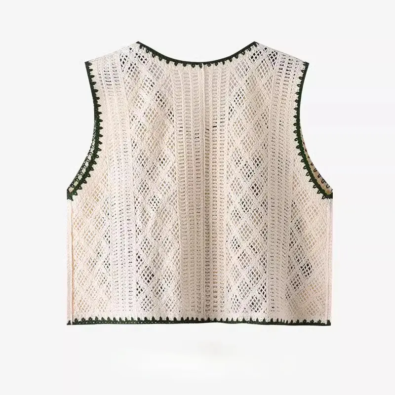 Flower Embroidery Crochet Waistcoat Top Sleeveless Button Front Vest Cardigan Women Spring Summer Vintage Fairycore Cottagecore