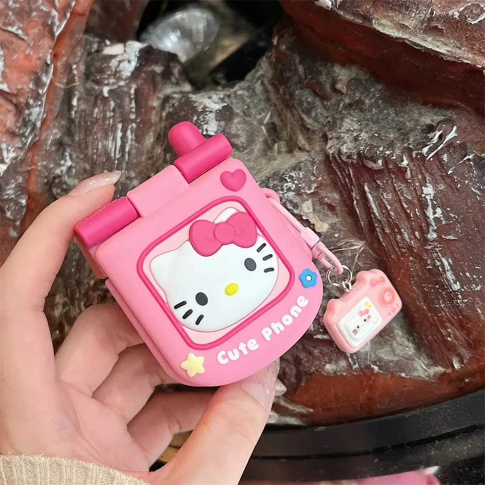 For AirPods 4 3 2 1 Pro Pro2 Earphone Case 3D Hello Kitty Retro CellPhone Silicone Cartoon Headphone Box With Mirror KT Cover