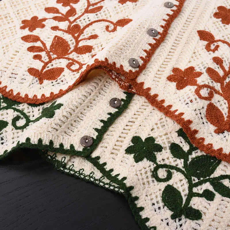 Flower Embroidery Crochet Waistcoat Top Sleeveless Button Front Vest Cardigan Women Spring Summer Vintage Fairycore Cottagecore