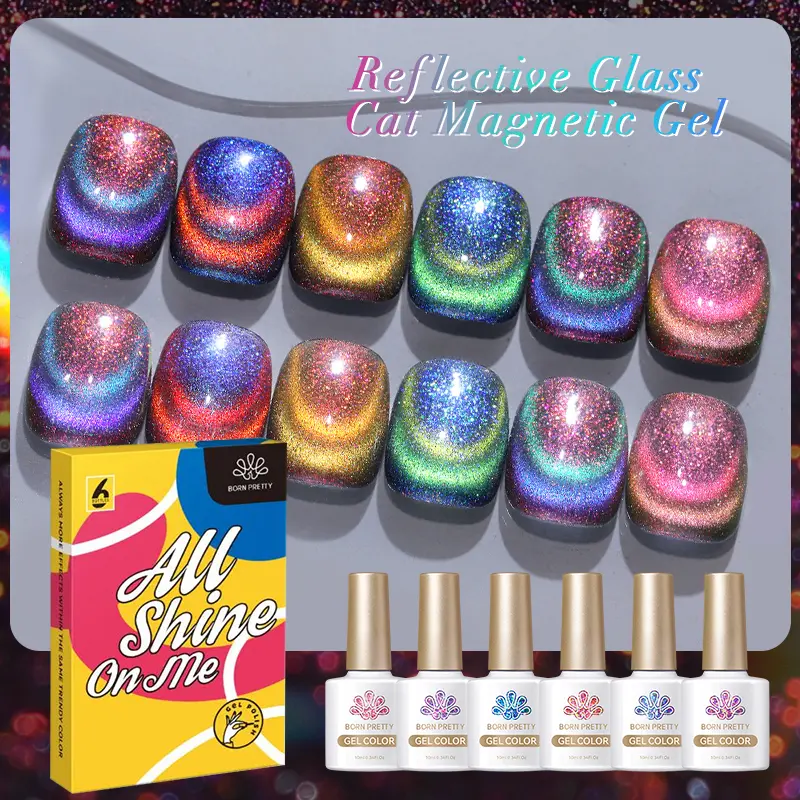 BORN PRETTY Double Light 9D Cat Magnetic Gel Nail Polish Set Reflective Sparkling Varnis Semi Permanent for DIY at Home