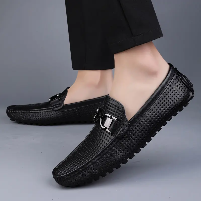 100% Genuine Leather Luxury Brand New Summer Men Loafers Leisure Beach Couple Shoes High Quality Moccasin Fashion Men's Sandals