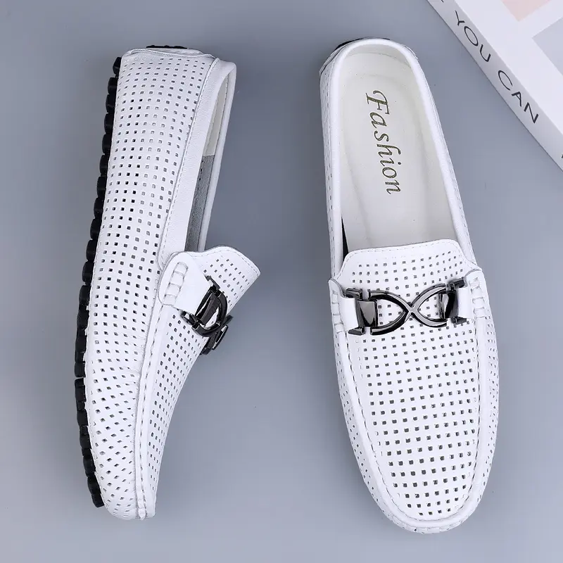 100% Genuine Leather Luxury Brand New Summer Men Loafers Leisure Beach Couple Shoes High Quality Moccasin Fashion Men's Sandals