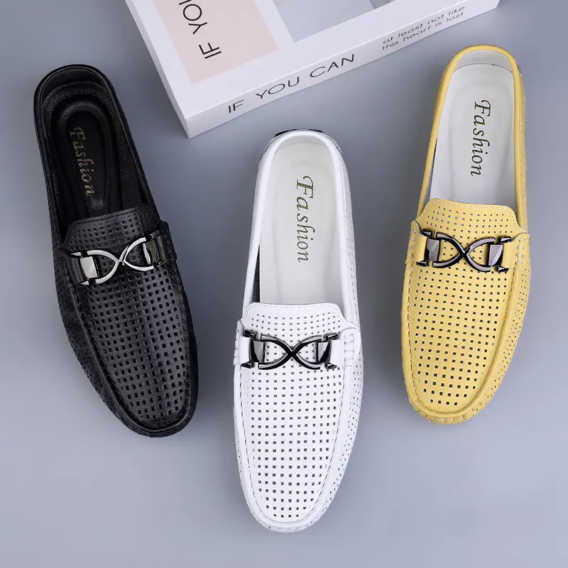 100% Genuine Leather Luxury Brand New Summer Men Loafers Leisure Beach Couple Shoes High Quality Moccasin Fashion Men's Sandals