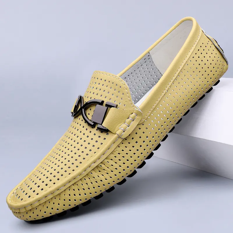 100% Genuine Leather Luxury Brand New Summer Men Loafers Leisure Beach Couple Shoes High Quality Moccasin Fashion Men's Sandals