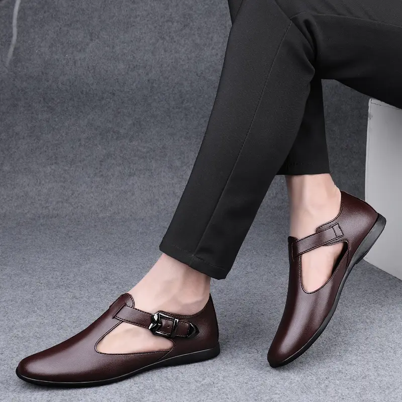 Genuine Leather Luxury Designer Brand Roman Business Dress Formal Summer Driving Sandals for Men Mens Flats Casual Beach Shoes