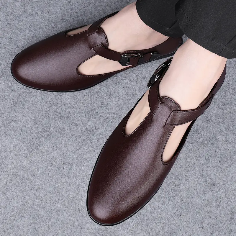 Genuine Leather Luxury Designer Brand Roman Business Dress Formal Summer Driving Sandals for Men Mens Flats Casual Beach Shoes