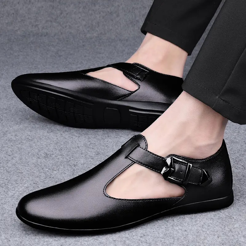 Genuine Leather Luxury Designer Brand Roman Business Dress Formal Summer Driving Sandals for Men Mens Flats Casual Beach Shoes