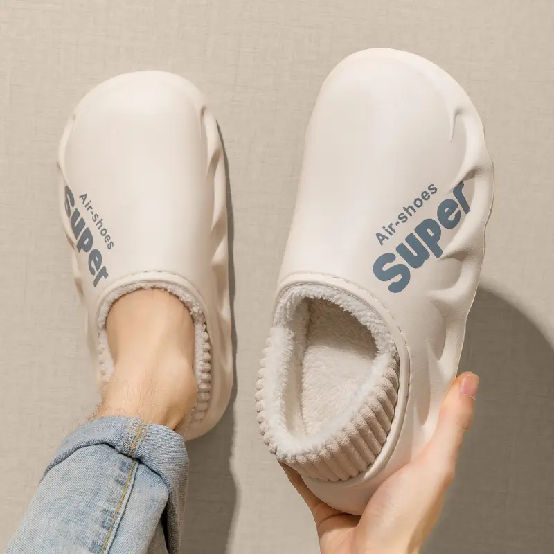 New Winter Women Men Fur Slippers Waterproof Warm Plush Household Indoor Home Thick Sole Footwear Non-Slip Solid Couple Sandals