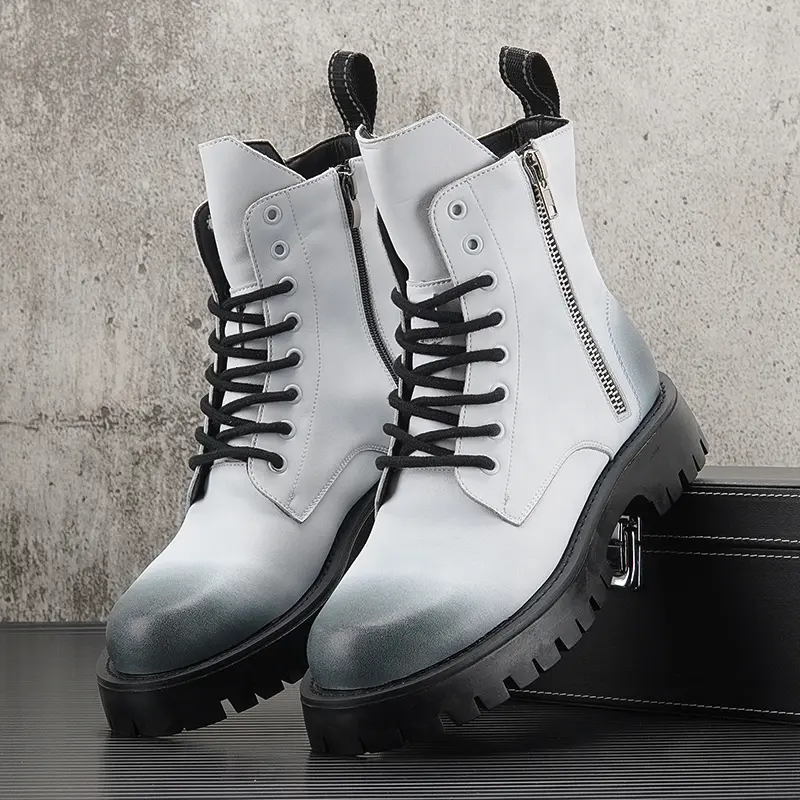 men fashion high top motorcycle boots lace-up natural leather shoes platform long knight boot spring autumn riding botas hombre