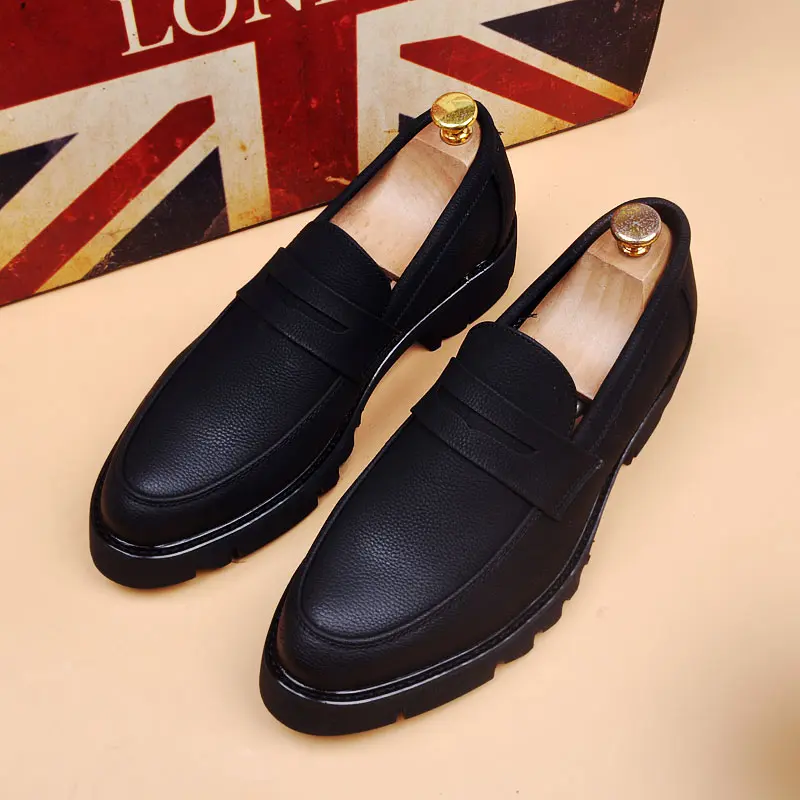 men luxury fashion genuine leather shoes slip-on driving shoe black stylish platform loafers business wedding footwear designer