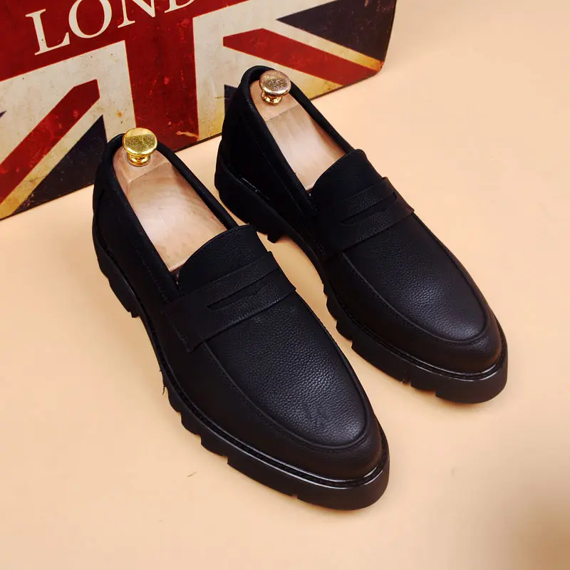 men luxury fashion genuine leather shoes slip-on driving shoe black stylish platform loafers business wedding footwear designer