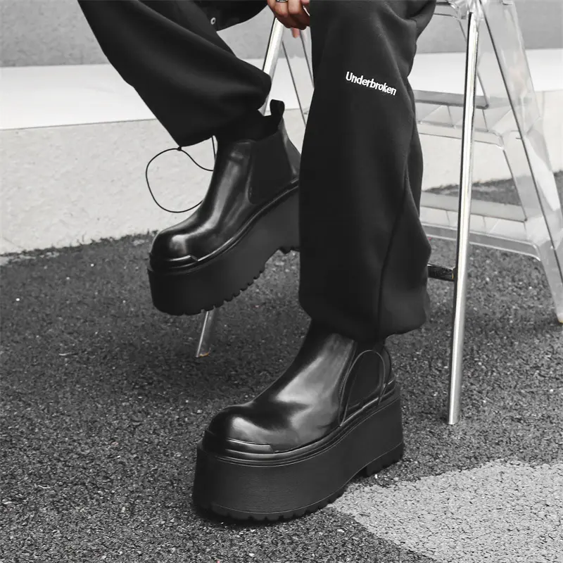 men luxury fashion punk hip hop dress chelsea boots flats platform shoes cowboy original leather boot cool autumn winter botas
