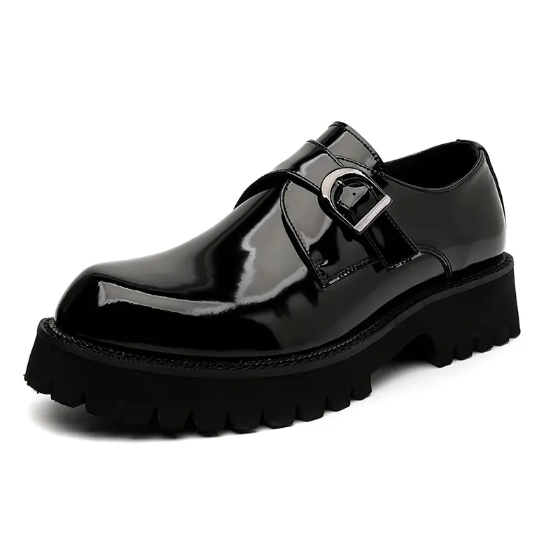 men's fashion monk shoes black stylish patent leather platform shoe wedding party dress breathable loafers gentleman footwear