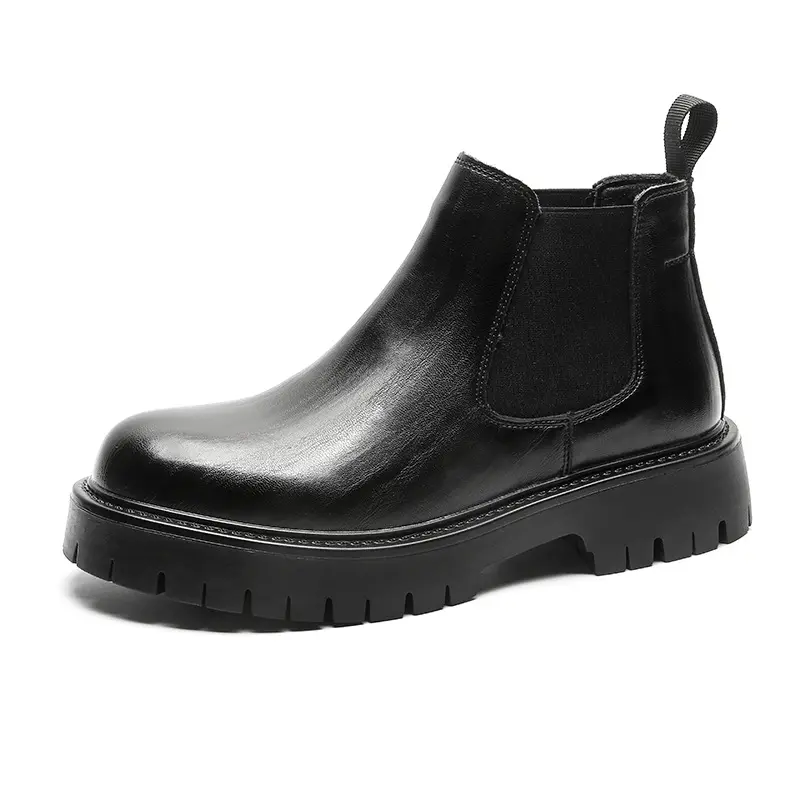 plus size mens casual chelsea boots slip-on genuine leather shoes black brown cowboy platform boot spring autumn ankle botas man