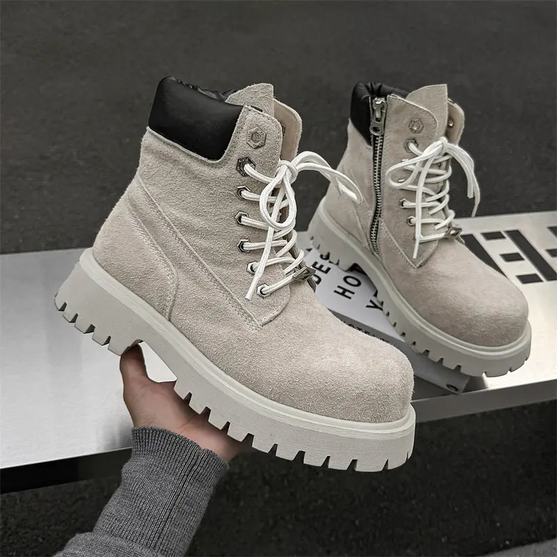 men fashion party nightclub platform boots lace-up cow suede leather shoes outdoors cowboy desert boot handsome ankle botas male