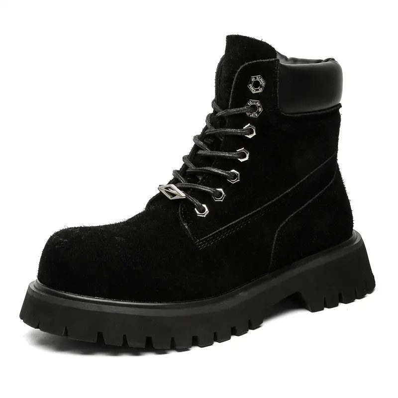 men fashion party nightclub platform boots lace-up cow suede leather shoes outdoors cowboy desert boot handsome ankle botas male
