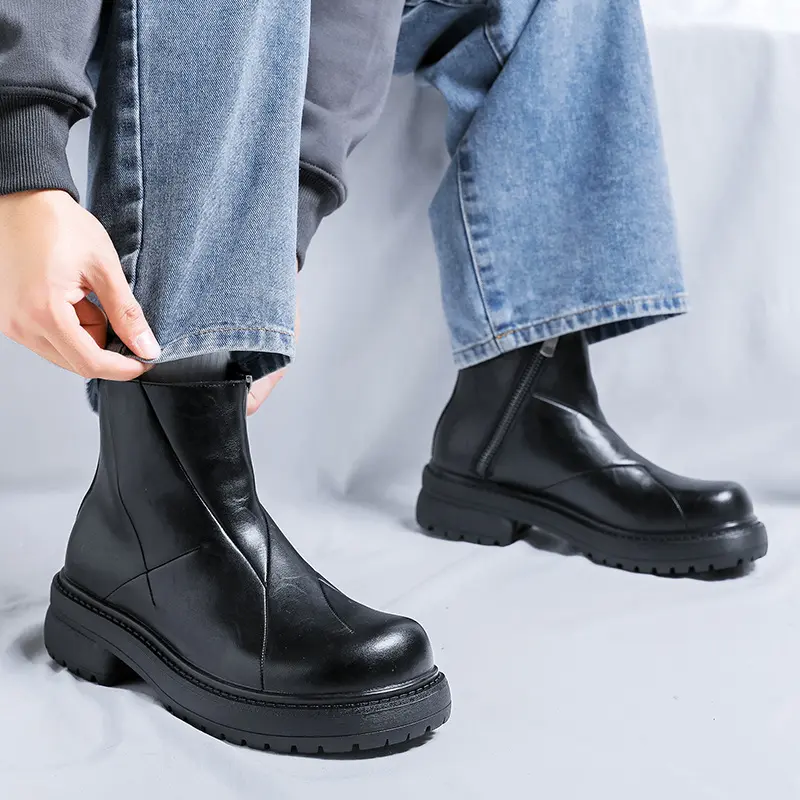 big size mens casual hip hop rock chelsea boots designer genuine leather shoes cowboy platform boot cool autumn winter botas man