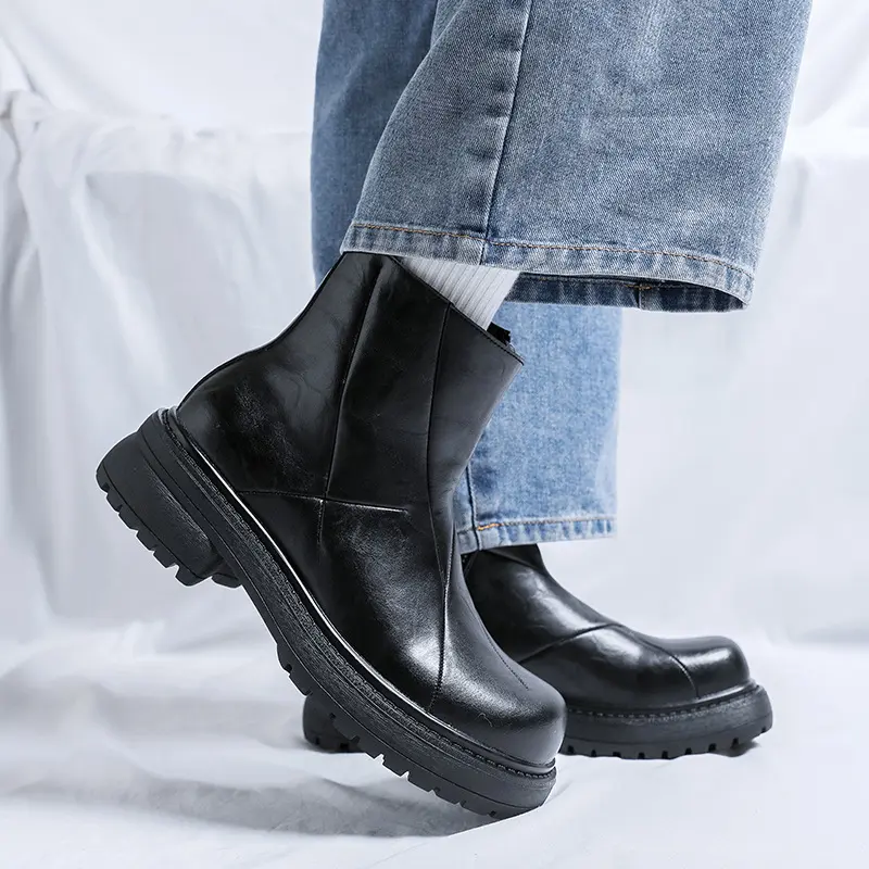 big size mens casual hip hop rock chelsea boots designer genuine leather shoes cowboy platform boot cool autumn winter botas man