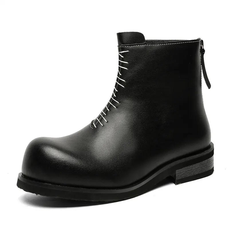 men's fashion punk rock original leather boots big toe designer shoes cowboy ankle boot black trendy cool chelsea botas hombre