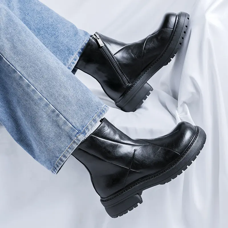 big size mens casual hip hop rock chelsea boots designer genuine leather shoes cowboy platform boot cool autumn winter botas man