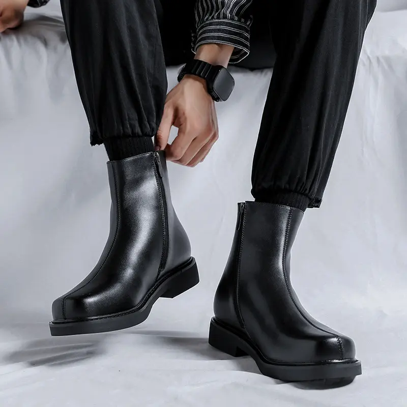 British style mens fashion chelsea boots brand designer square toe shoes cowboy original leather boot handsome ankle botas mans