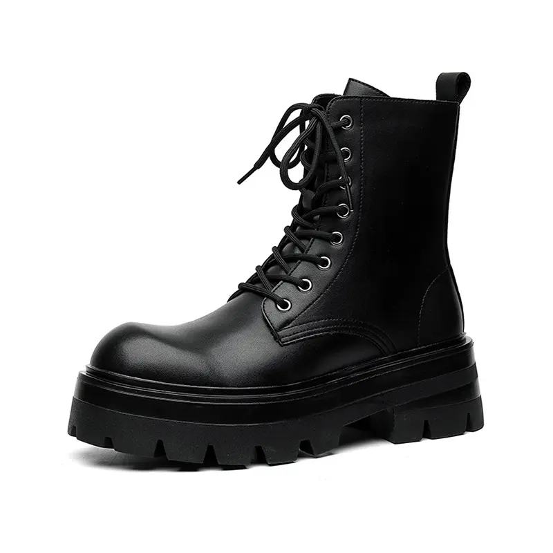 men luxury fashion platform boots lace-up genuine leather shoes spring autumn boot stage nightclub stylish high motorcycle botas