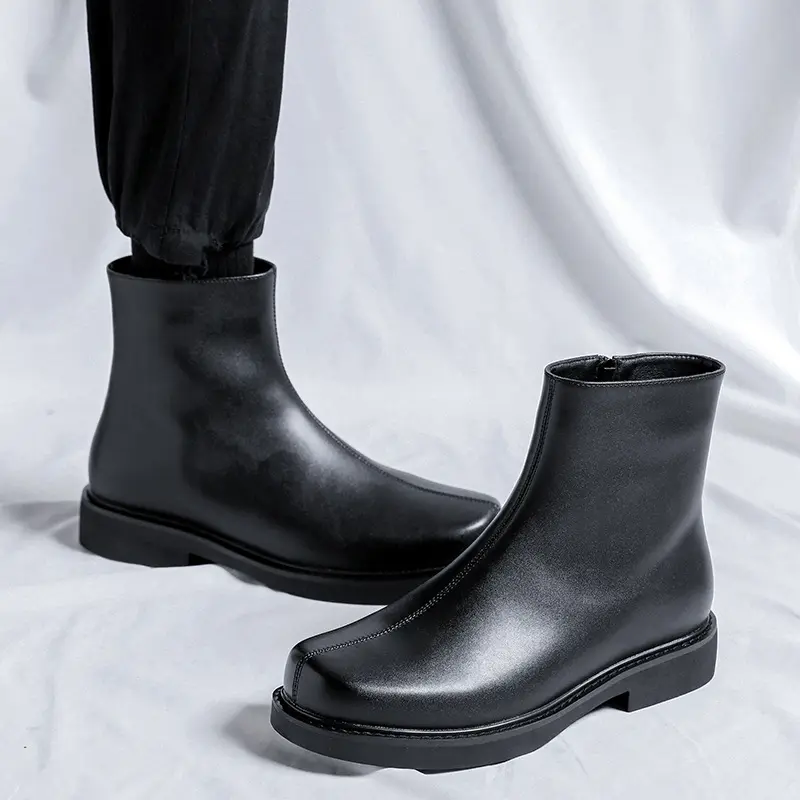 British style mens fashion chelsea boots brand designer square toe shoes cowboy original leather boot handsome ankle botas mans