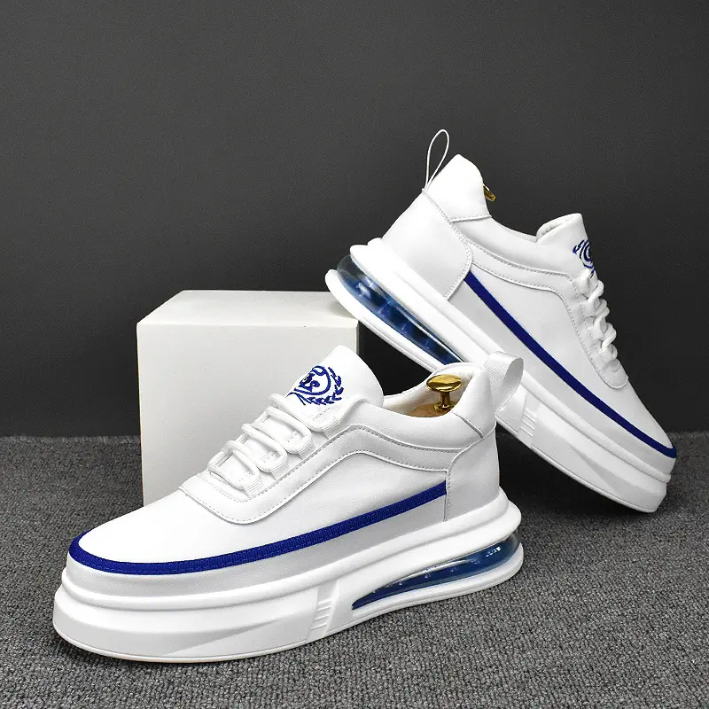 Korean style men fashion white shoes genuine leather flats shoe comfort air cushion sneakers street platform footwear chaussure
