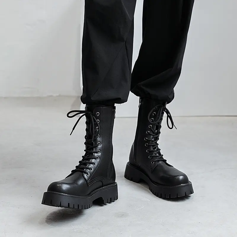 mens fashion motorcycle boots party nightclub dress black genuine leather shoes high top cowboy boot handsome long botas zapatos