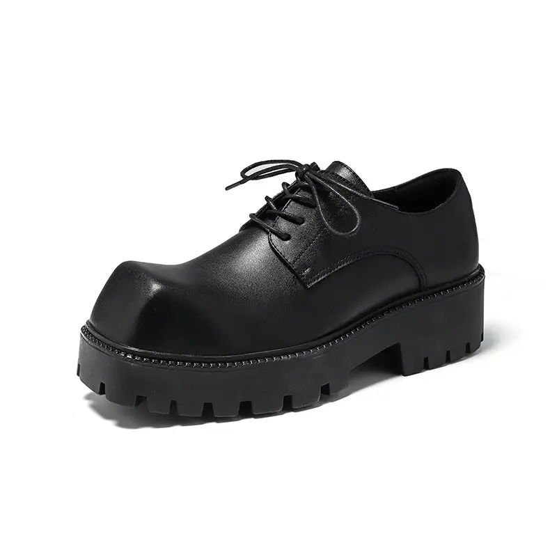 men fashion original leather shoes brand designer square toe derby shoe stage nightclub dress black tide platform footwear male